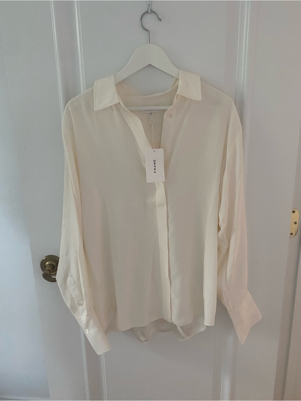 FRAME Off White 100% Silk Button Down Blouse Size L NWT $275